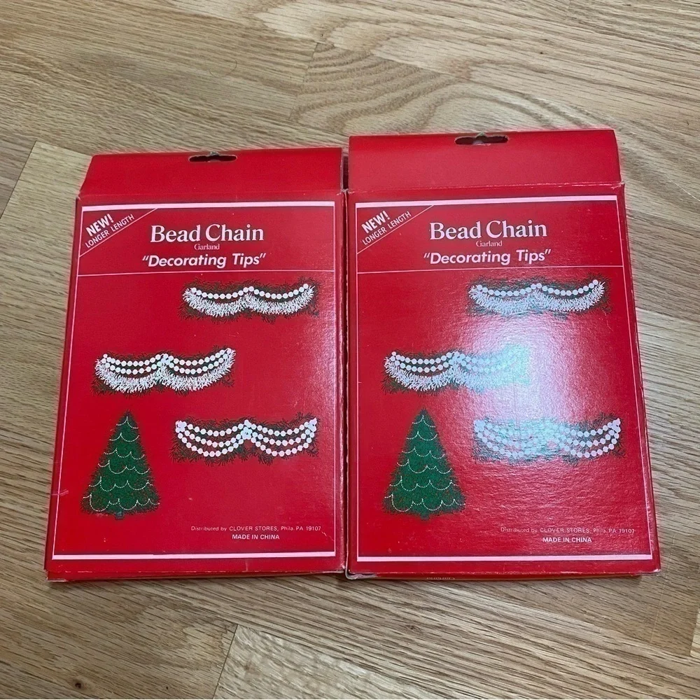 Vintage Green Tree Bead Chain Garland Gold NEW Bundle Lot 2 Pack Christmas